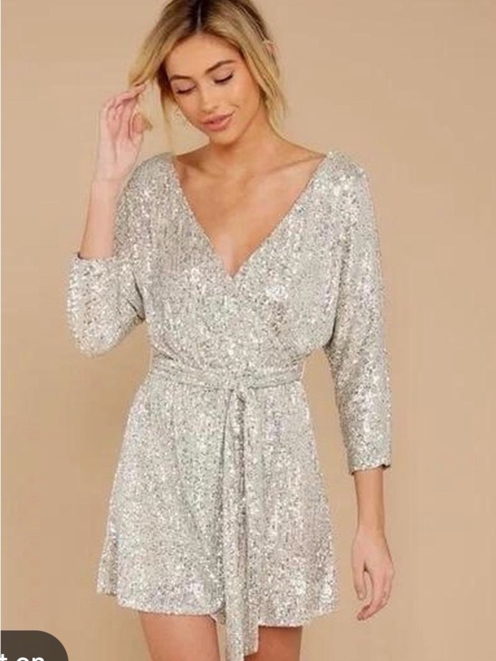 Style Rack Sequin Wrap Mini Dress in Champagne